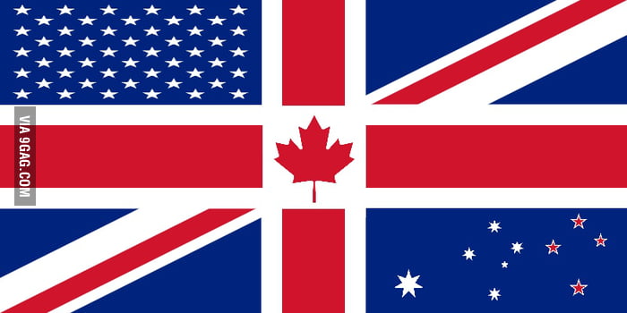 The combined flags of the USA, UK, Canada, Australia and New Zealand - 9GAG