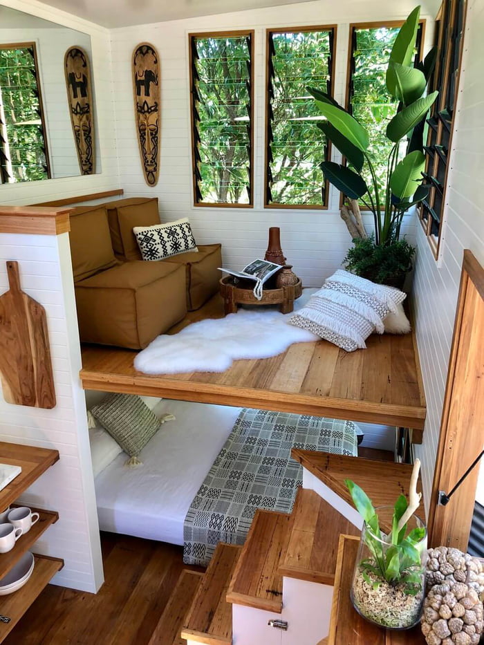 Livinf and Bedroom in Tiny Home Byron Bay, Australia 9GAG
