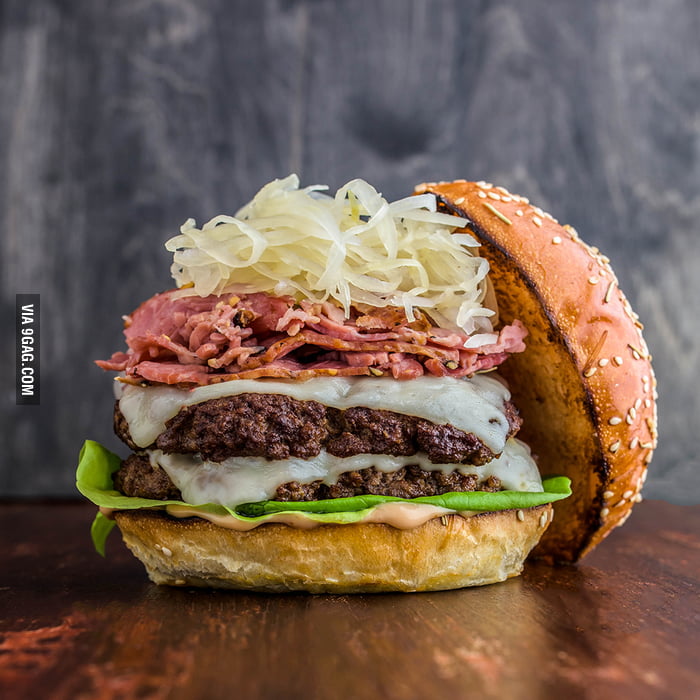 Smoked Meat Reuben Burger with Ground Chuck, Sauerkraut, MontrealStyle Smoked Brisket and Swiss