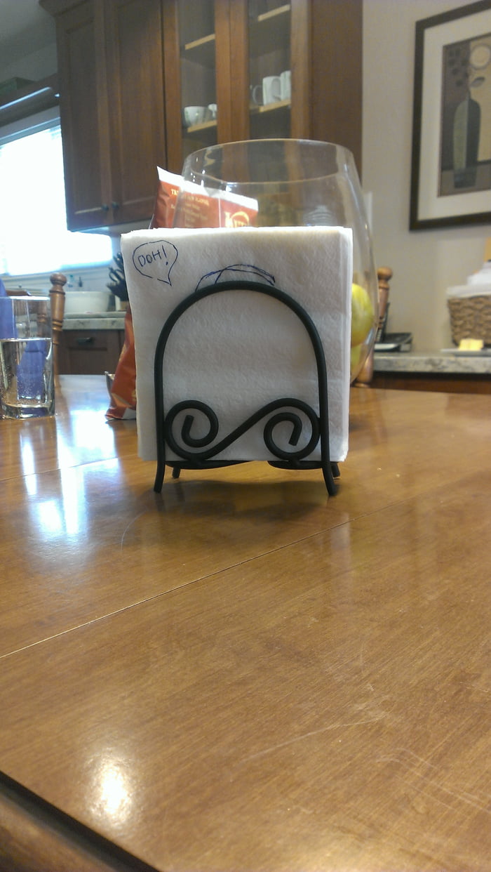 This napkin holder looks like Homer Simpson. 9GAG