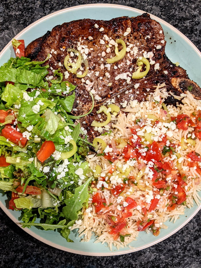 Tonight's Special TBone Steak and rice with homemade salsa; fresh