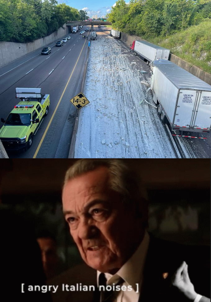 Tractor trailer crashed in Memphis, TN spilling Alfredo sauce all over