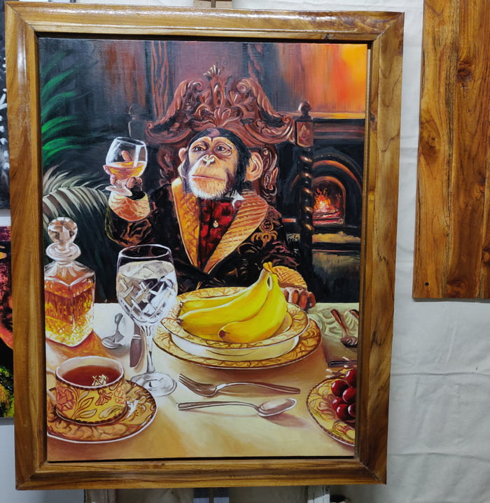 Monkey Drinking Whiskey, oil on canvas. 9GAG