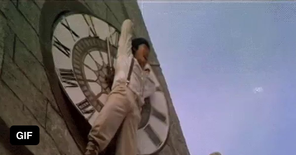 Jackie Chan, a fan of silent comedy, paying homage to Harold Lloyd and