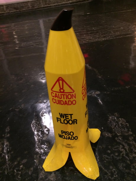 This Banana Peel Shaped Wet Floor Sign 9gag
