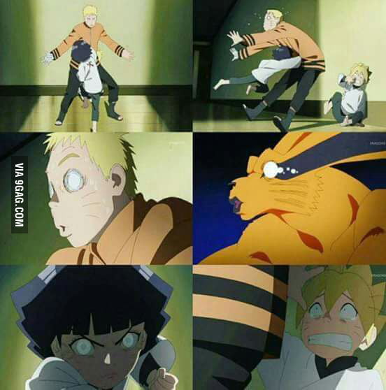 Himawari punch Naruto so hard, Kyubi feel it too - 9GAG