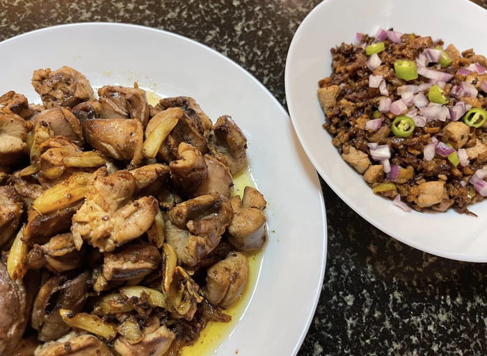 Buttered garlic tuna bagaybay (spermsac) and Tuna seitan sisig. 9GAG
