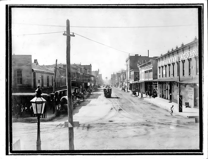 Main Street Fort Worth, looking South from the Court House, ca 1890 ...