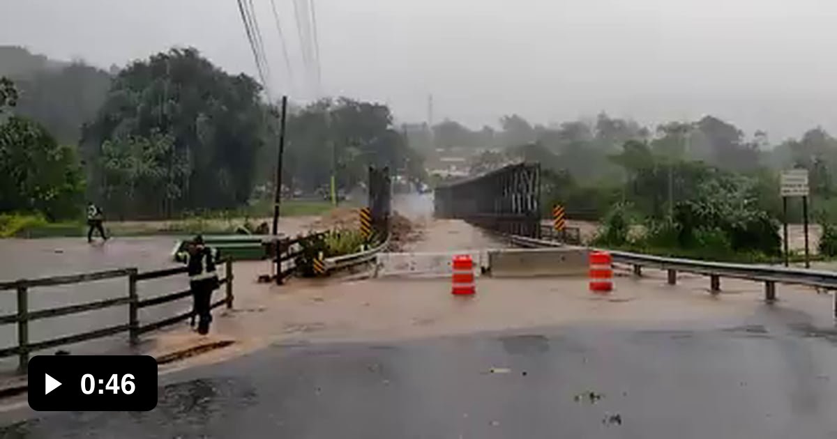 River sweeps away bridge in Utuado, Puerto Rico, after floods from ...