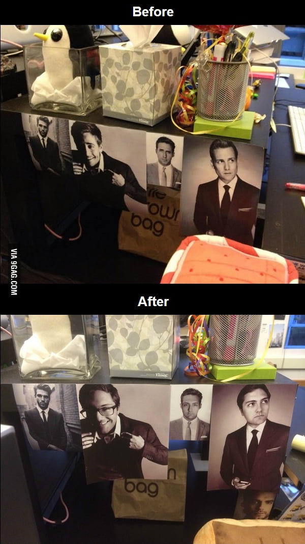 Coworker has a "beautiful man wall"on her desk. I replaced them with