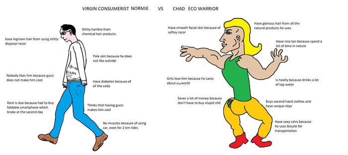 Virgin consumerist normie vs chad eco warrior - 9GAG