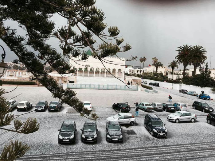 Rabat Morocco today. We 've never had snow before. Picture taken by