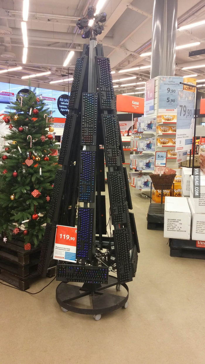 A christmas tree made of keyboards in Finland 9GAG