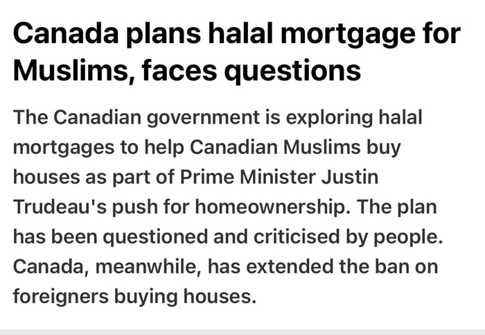 Ohh Canada! Reason- Sharia law doesn’t allow interest payments and ...