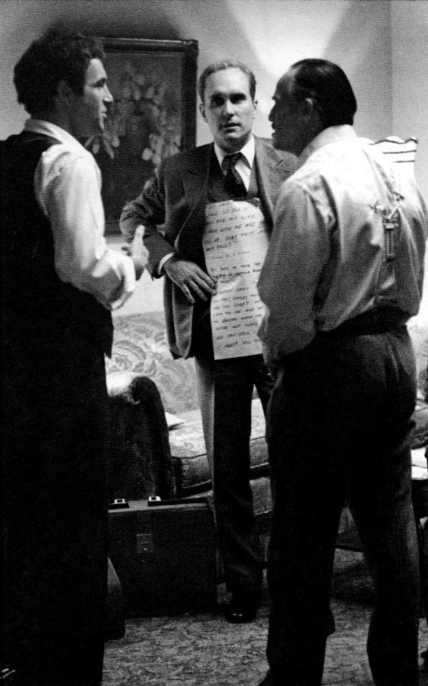 Robert Duvall During The Godfather Wearing Cue Cards Under His Jacket