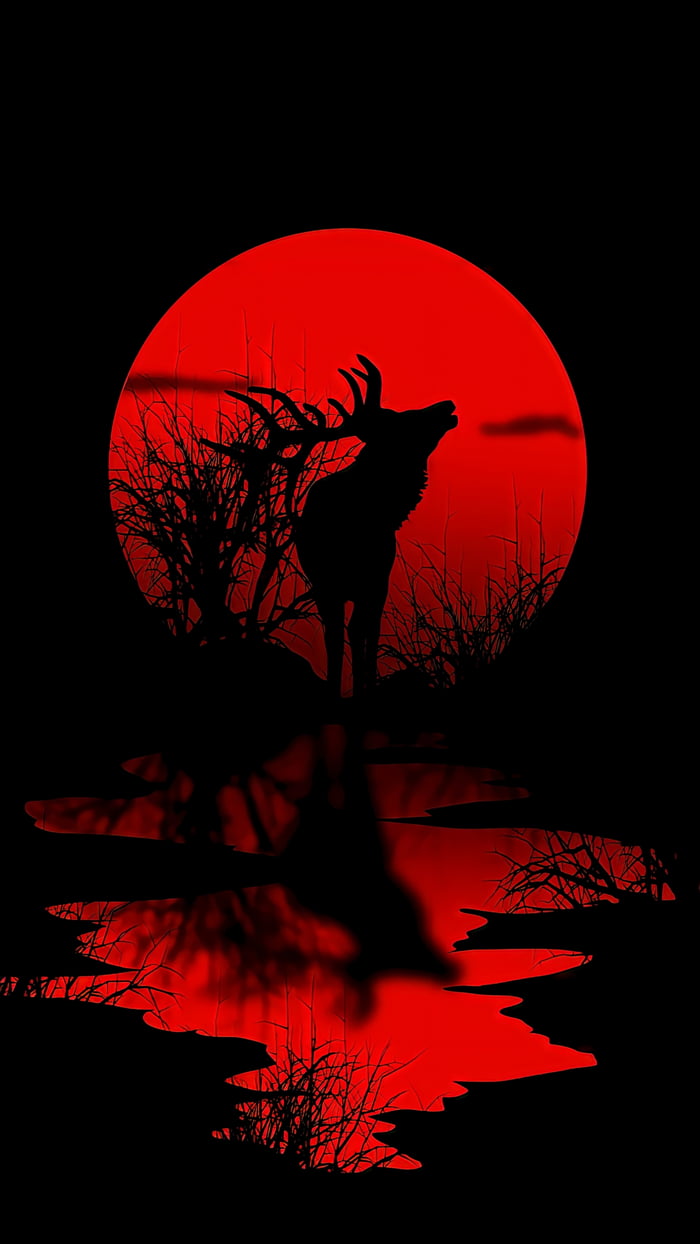 Deer and Red Moon and Reflection (1440x2560) 9GAG
