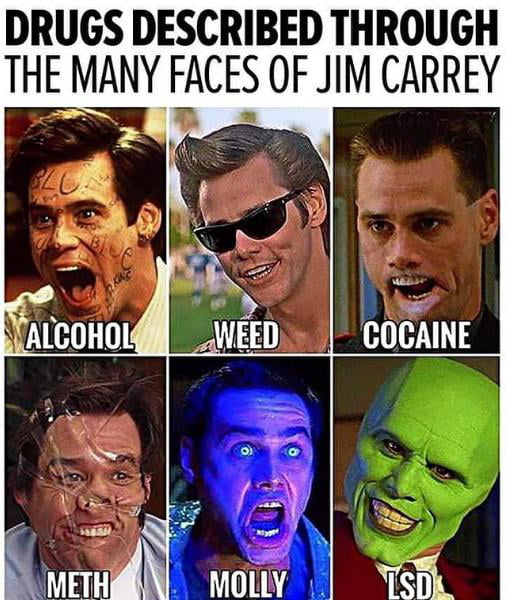 Drugs Described Through The Many Faces Of Jim Carrey 9gag