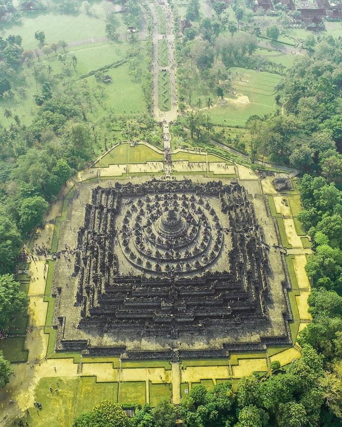 Aerial View Of Borobudur, The Largest Buddhist Monument In The World ...