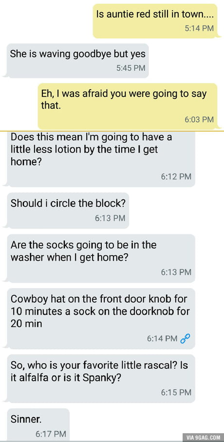 Is Auntie Red Still In Town Her Response Was Classic 9gag