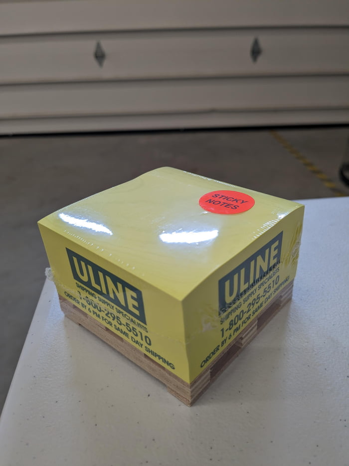 These ULine sticky notes on a little pallet 9GAG