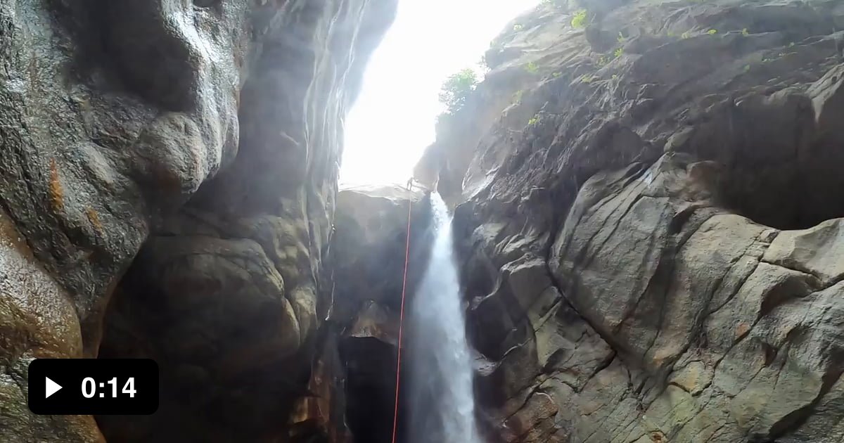 Upsidedown rappelling in the beautiful Pontirone canyon in Switzerland