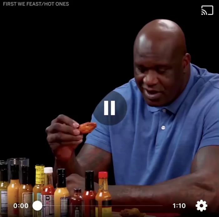 Shaq eating the Da Bomb Beyond Insanity Hot Sauce 9GAG