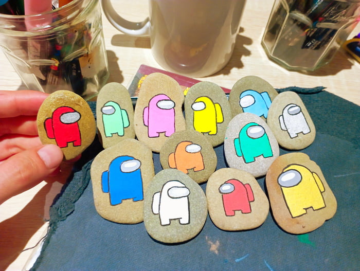 This batch of painted river rocks definitely looks sus' - 9GAG