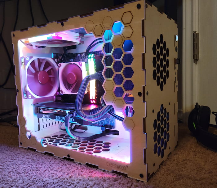 Wooden pc build. Figured noctua fans would be the perfect fit - 9GAG