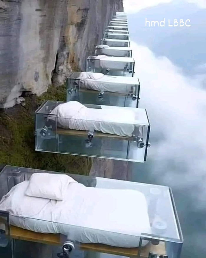 This Is A Hotel In China With The Beds Suspended On A Cliff Would You