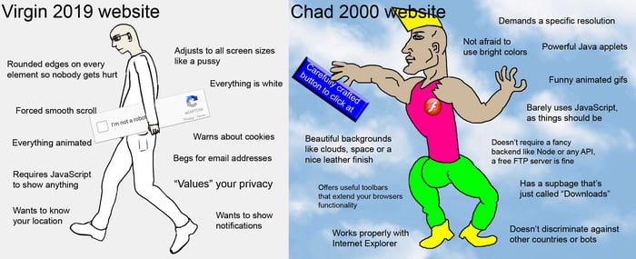 Virgin 2019 website vs Chad 2000 website - 9GAG