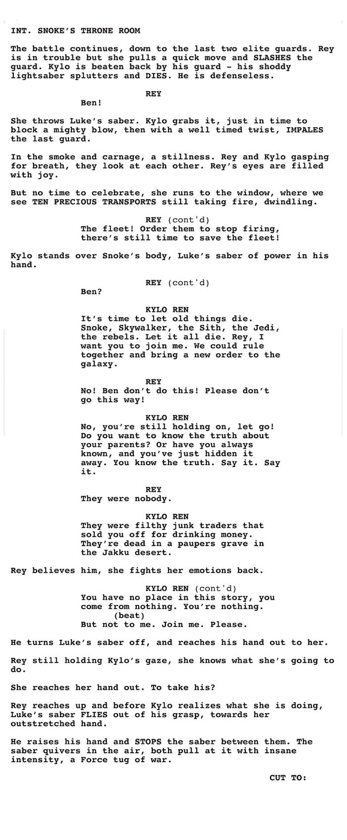 Throne room scene from TLJ's script - 9GAG