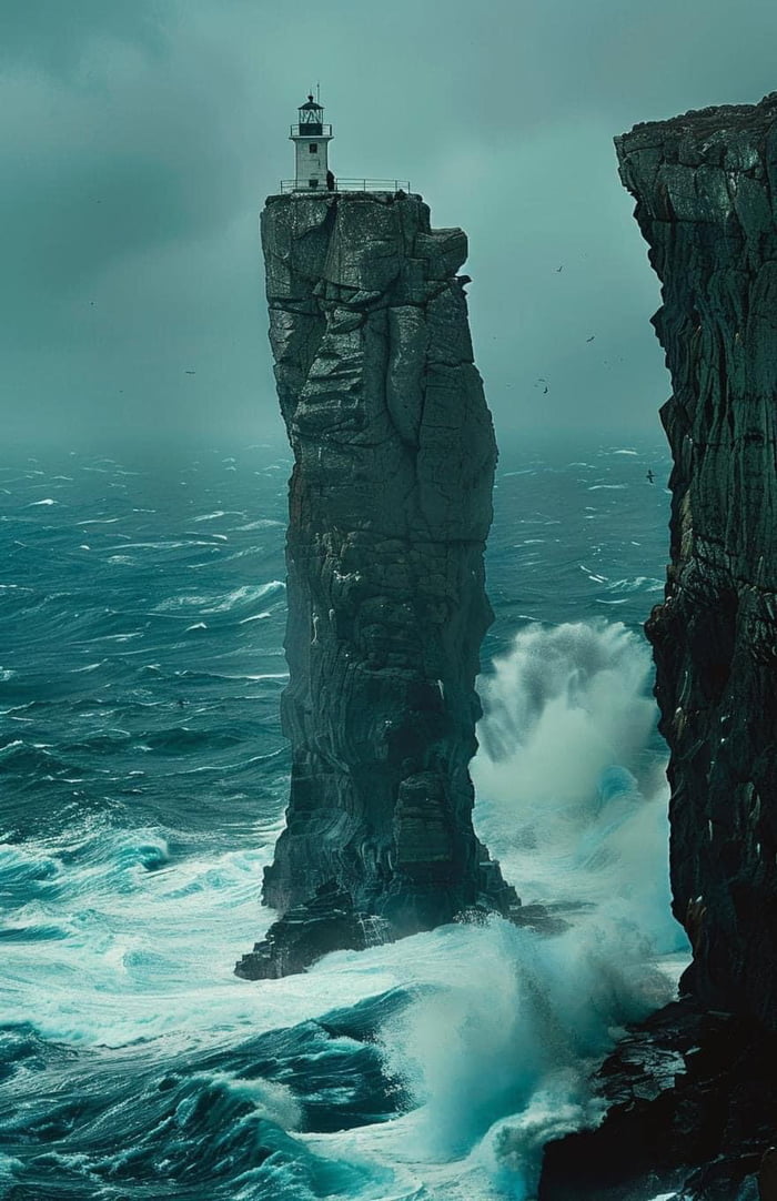 There's a lighthouse in Iceland that sits on the highest of three rocks ...