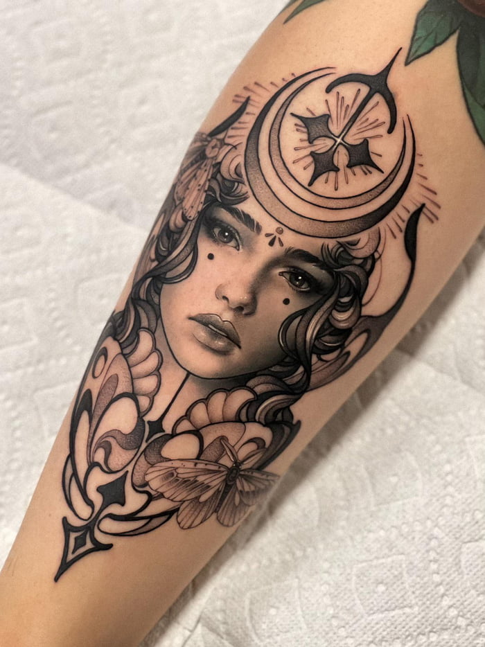 Moon Goddess by Cam Pohl (Lansing MI) done at Austin Tattoo