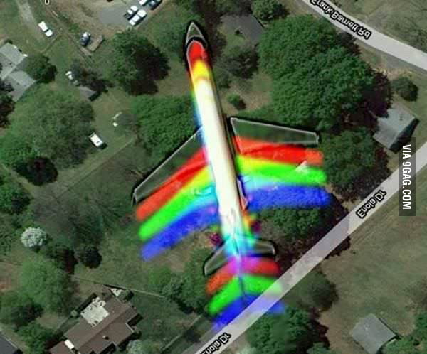 Rainbow Plane - Stumbled on Google Maps as an airplane flies faster ...