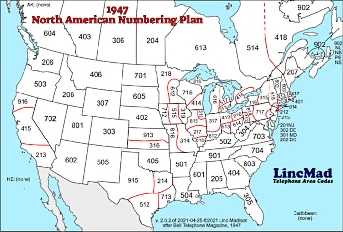 This Is The Original Assignment Of Area Codes In 1947 Codes Were 