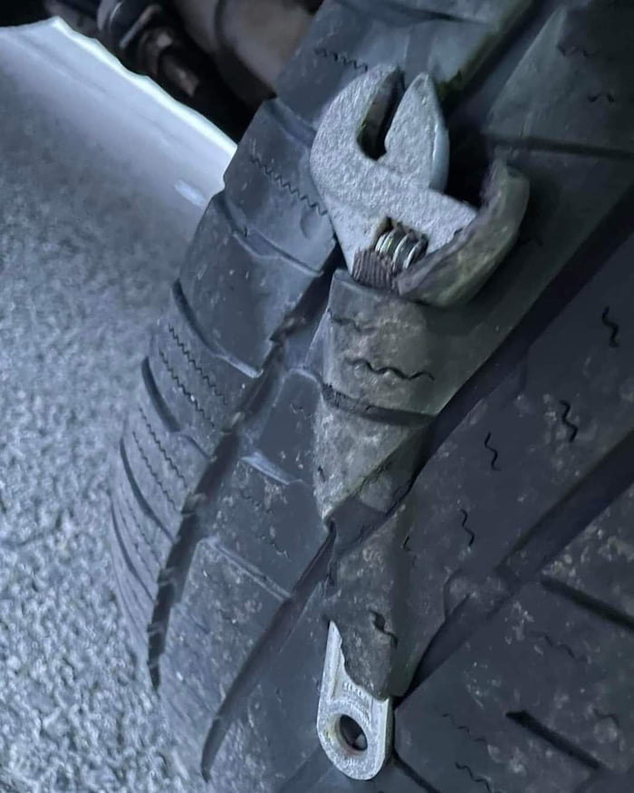 I think there is something stuck on my tyre... 9GAG