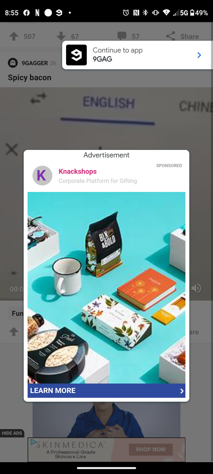 9 gag app ad. This pops up every time I unlock my phone if I'm browsing ...
