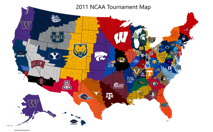 Map of the 2011 NCAA Tournament - 9GAG