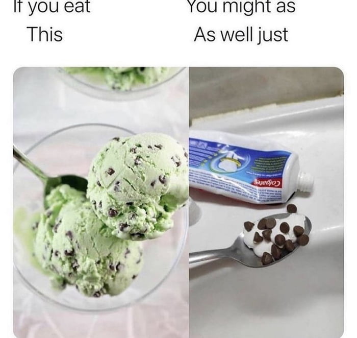 Mint icecream aka toothpaste with chocolate chips 9GAG