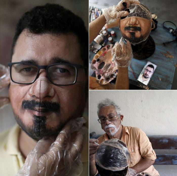 Roriz, 65, paints masks to look as realistic as possible for