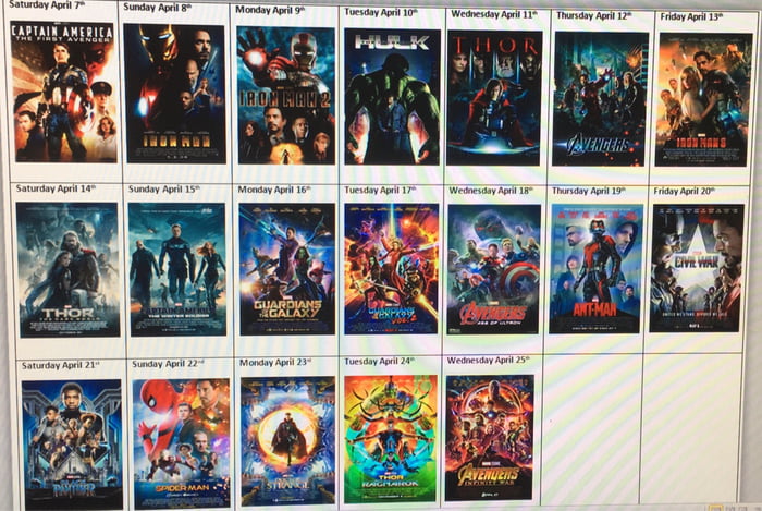 MCU Marathon In Chronological Order (based On Where The Majority Of ...