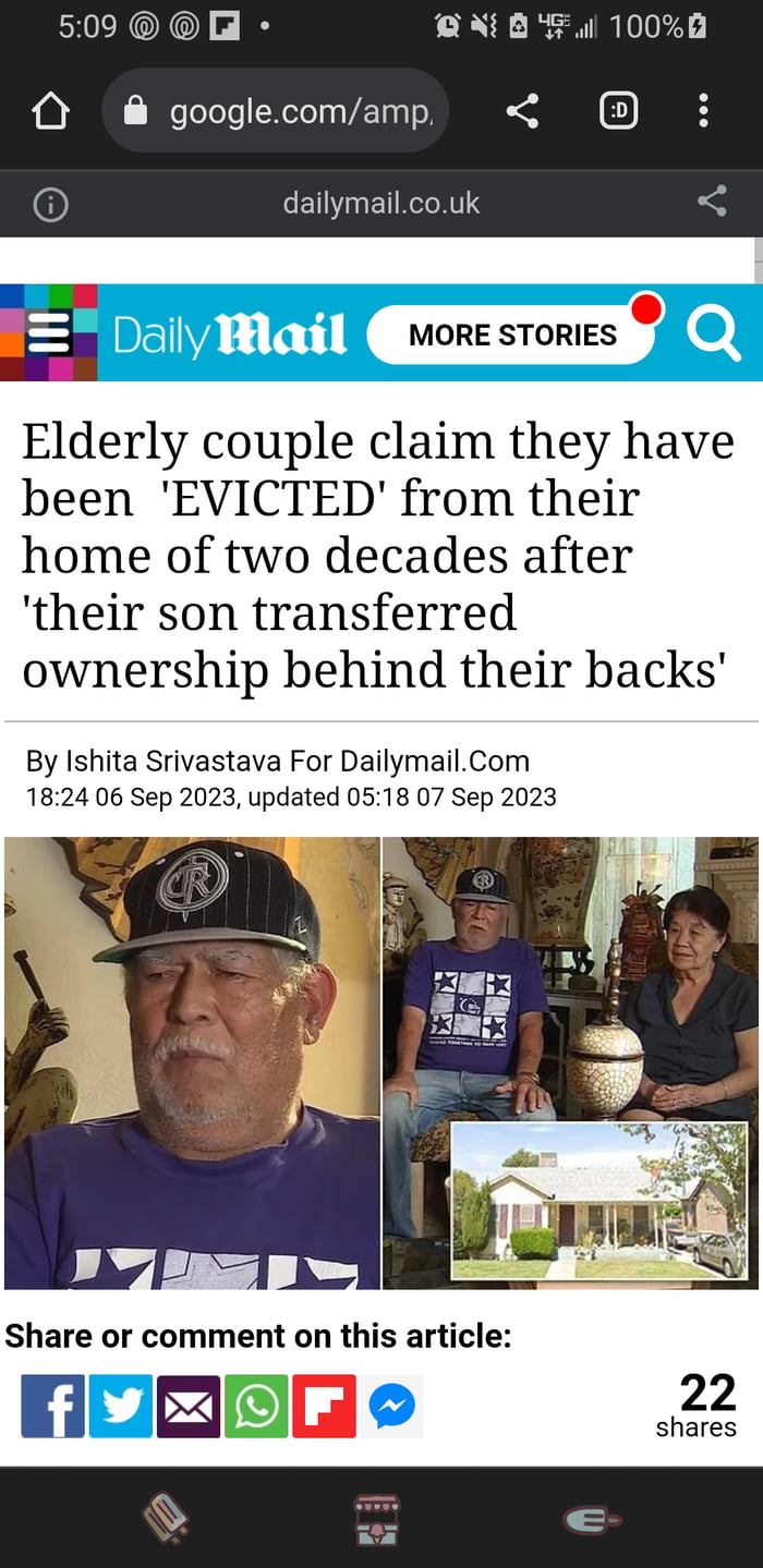 Non English speaking elderly parents evicted from son's house. They