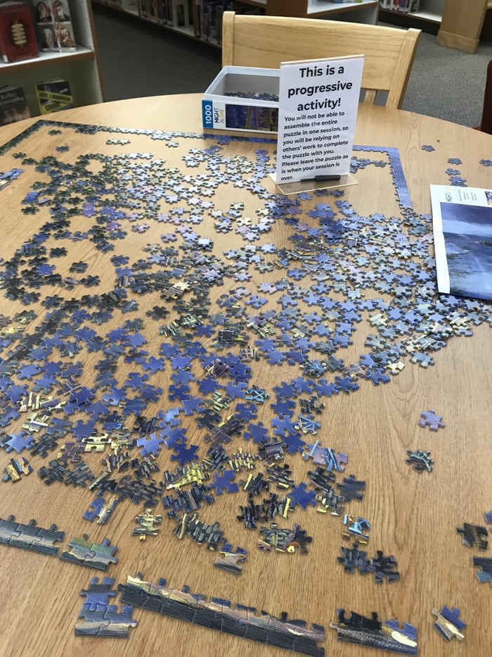 The library puzzle we have been working on for three weeks and some one
