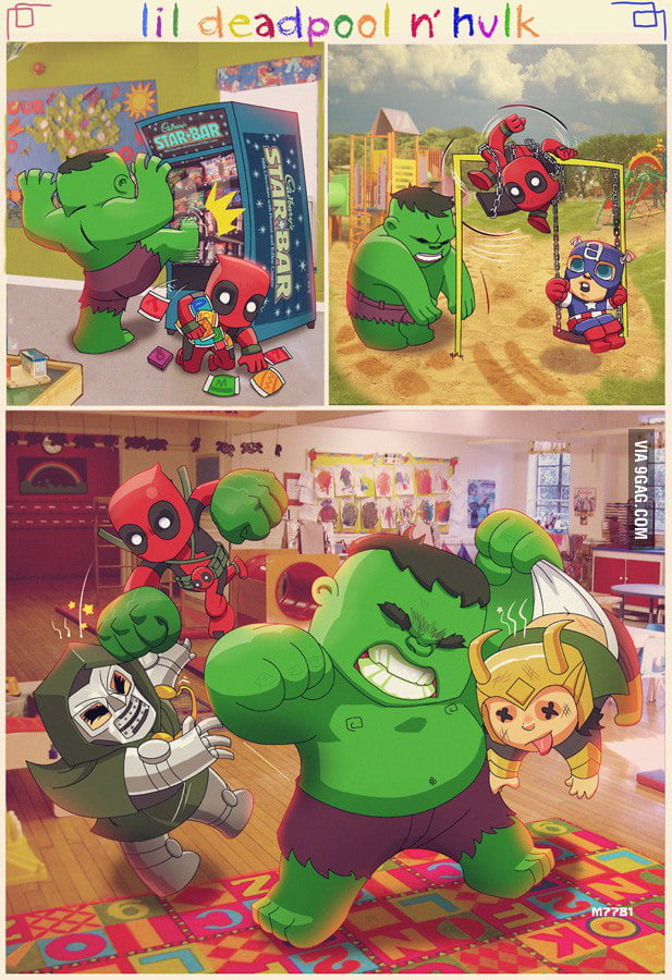 Lil Deadpool and Hulk - 9GAG