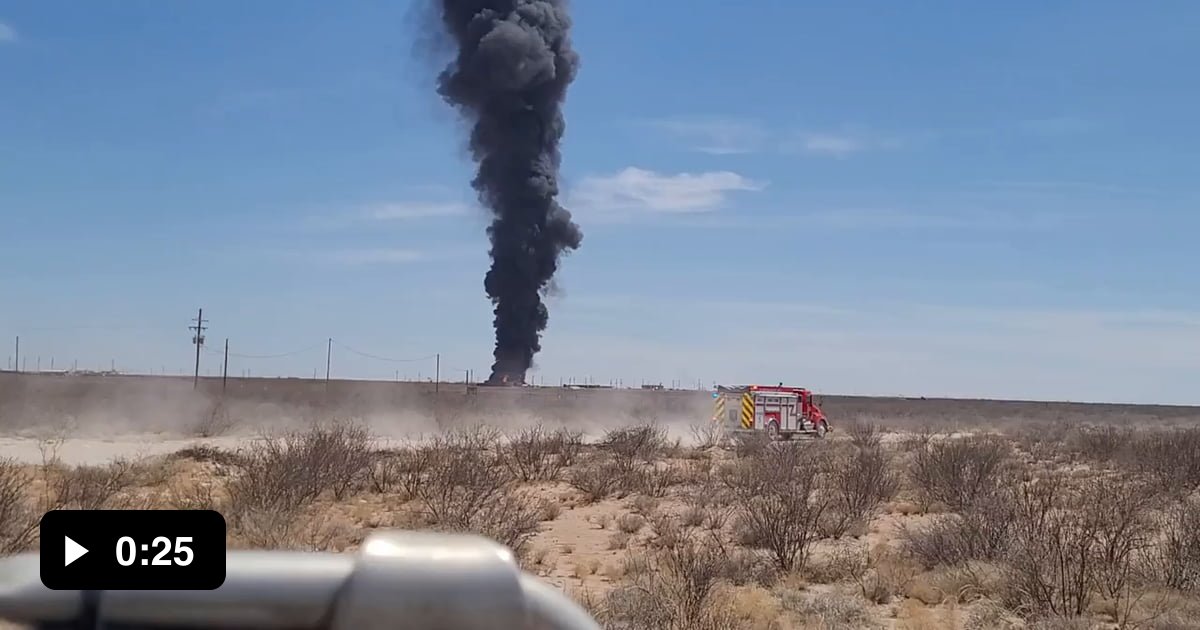 Oilfield tank battery on fire after exploding, Pecos Texas march 26 ...