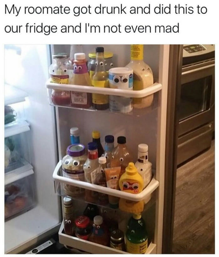 Something in the fridge is. Our Fridge. Посуда а шкафу мэм.