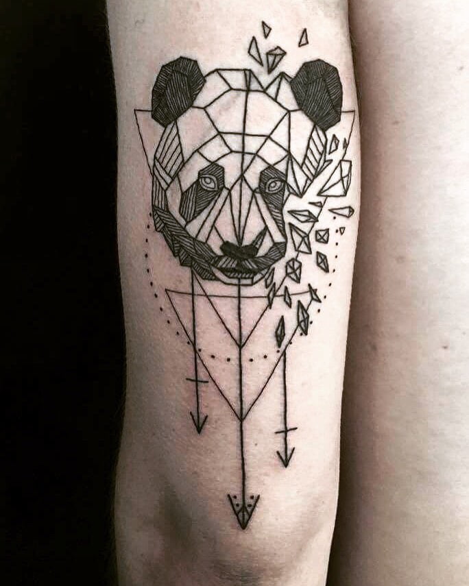 Geometric Panda Leg Tattoo