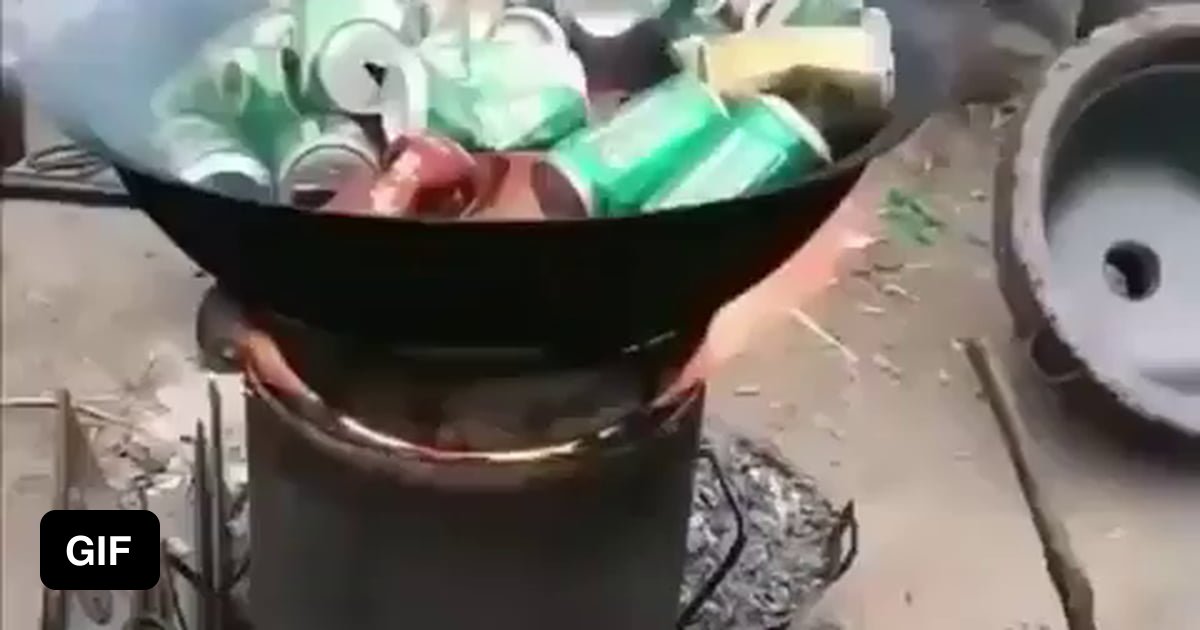 This guy melts empty Soda cans into hundreds of usable pots and pans