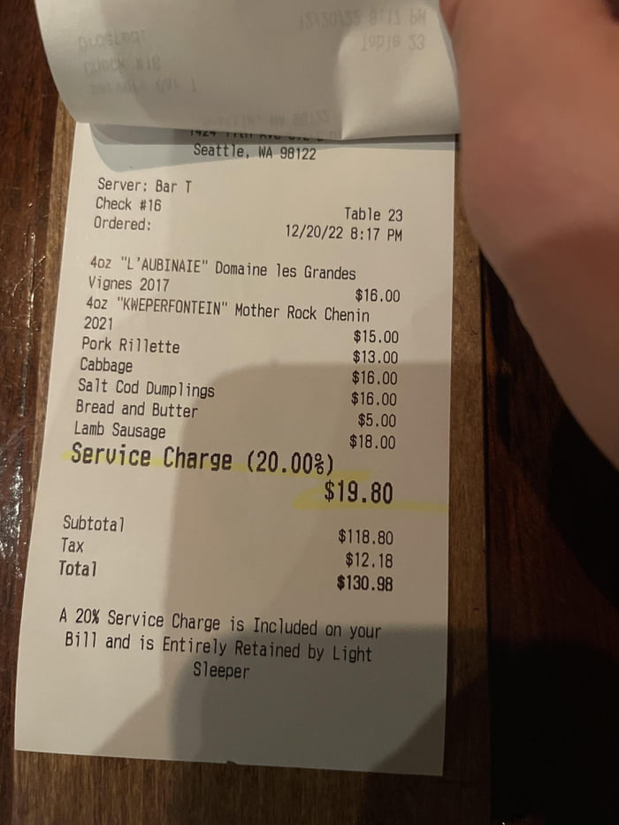 20% service charge is not a tip - 9GAG
