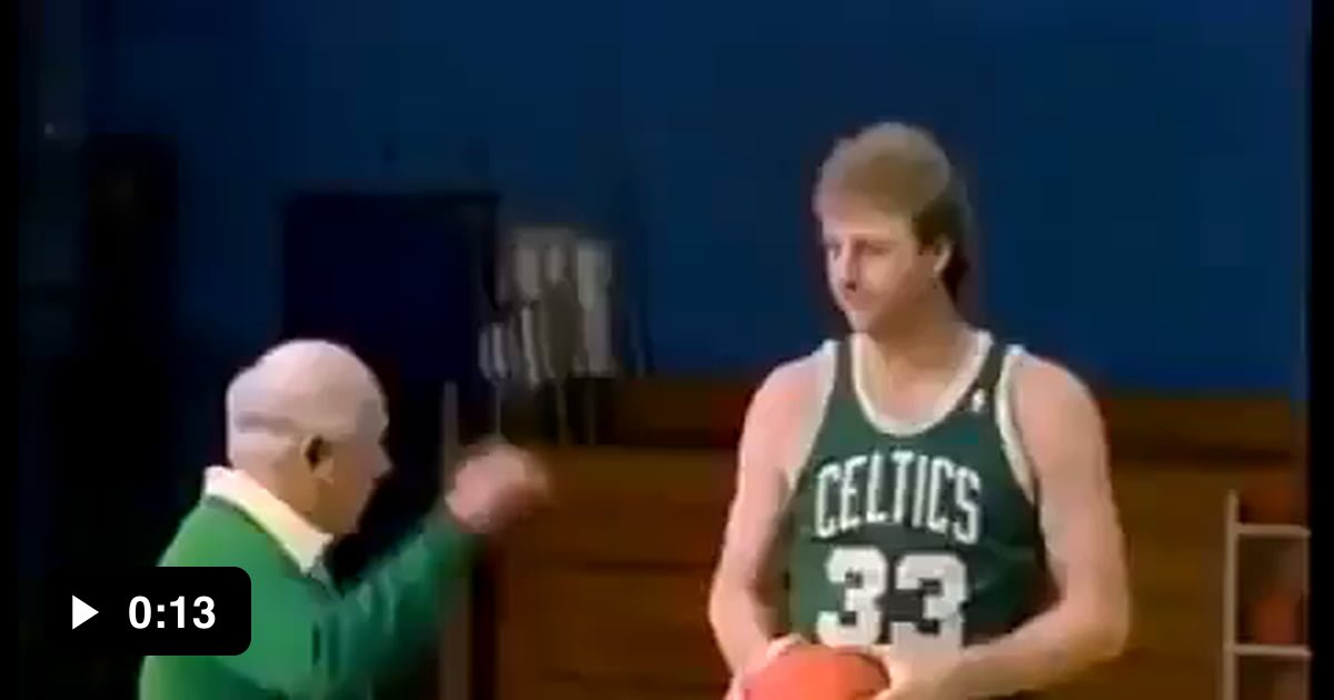 Larry Bird demonstrates shooting a basket with bad form - 9GAG